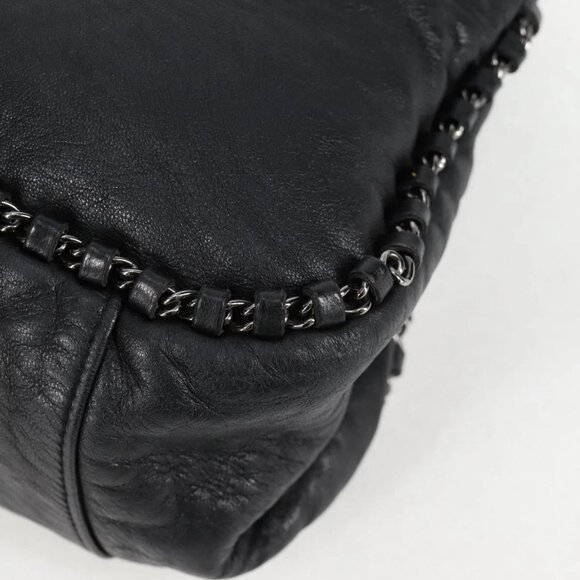 CHANEL Chain Hand Bag Lamb Skin Black Gold CC Auth PP536V - Picture 4 of 16